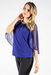 Beaded Neckline Mesh Cape Top