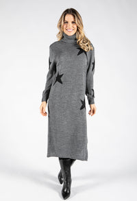 Dark Grey Knit Star Midi Dress