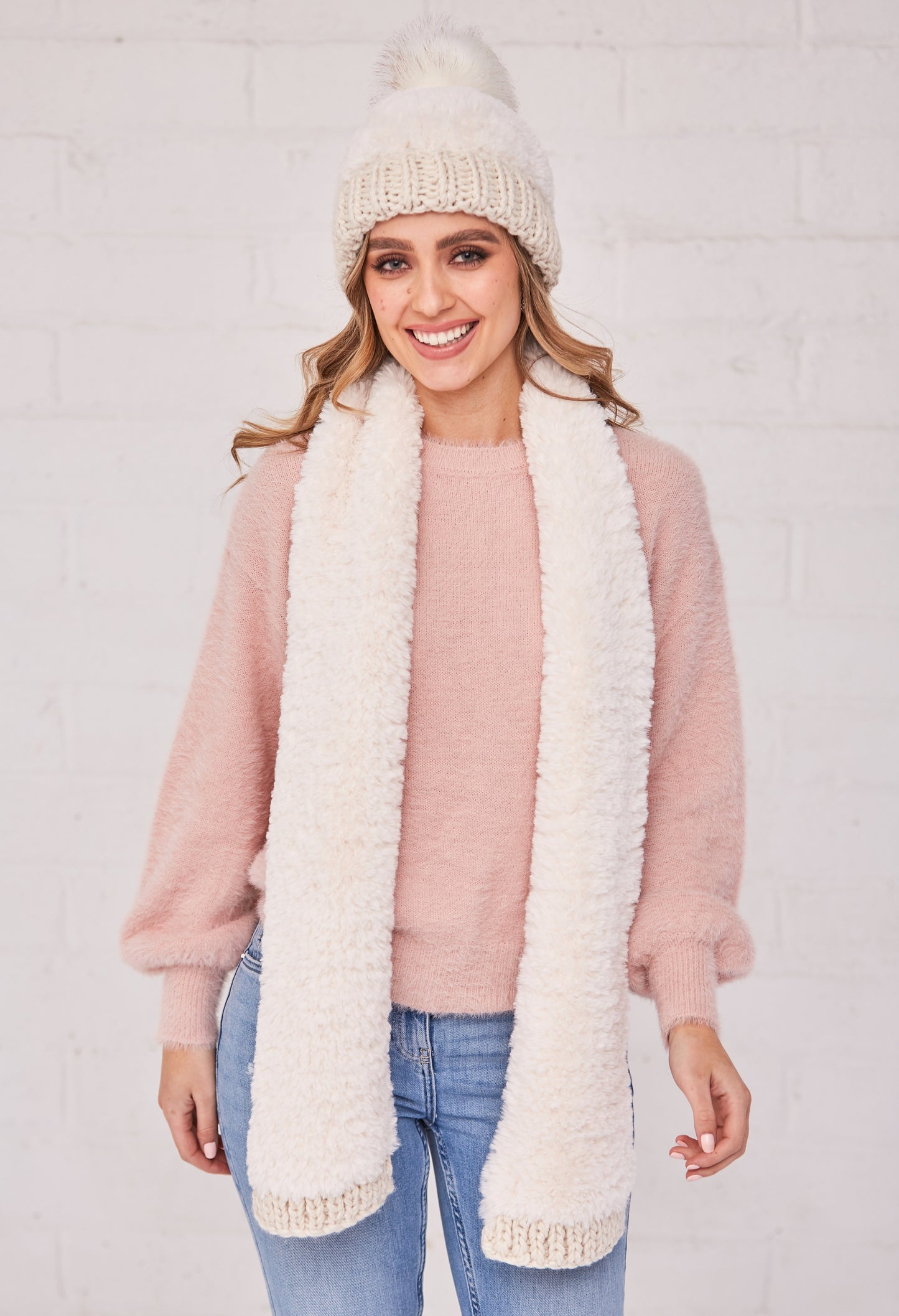 Super Fluffy Cable Hat and Scarf Set