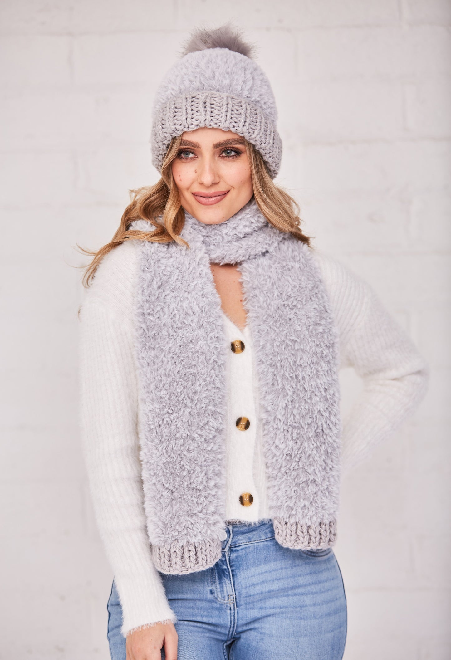 Super Fluffy Cable Hat and Scarf Set