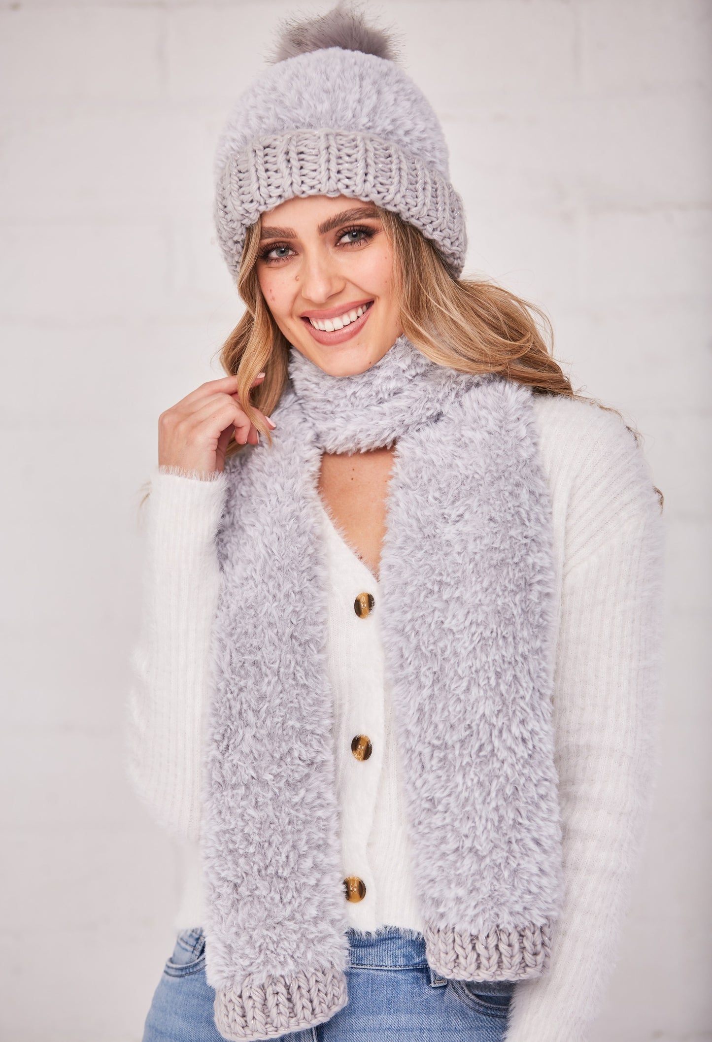 Super Fluffy Cable Hat and Scarf Set