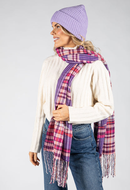 Double Knit Check Scarf in Pink Mix