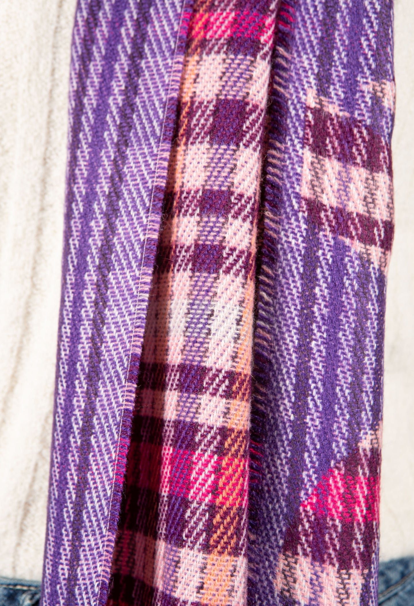 Double Knit Check Scarf in Pink Mix