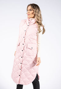 Long Line Quilted Gilet In Powder Pink