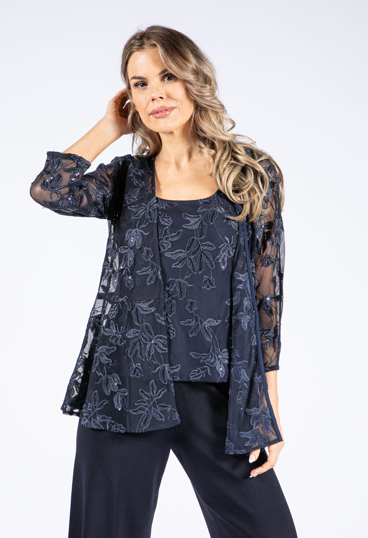 Twin Set Floral Sequin Cardi and Cami