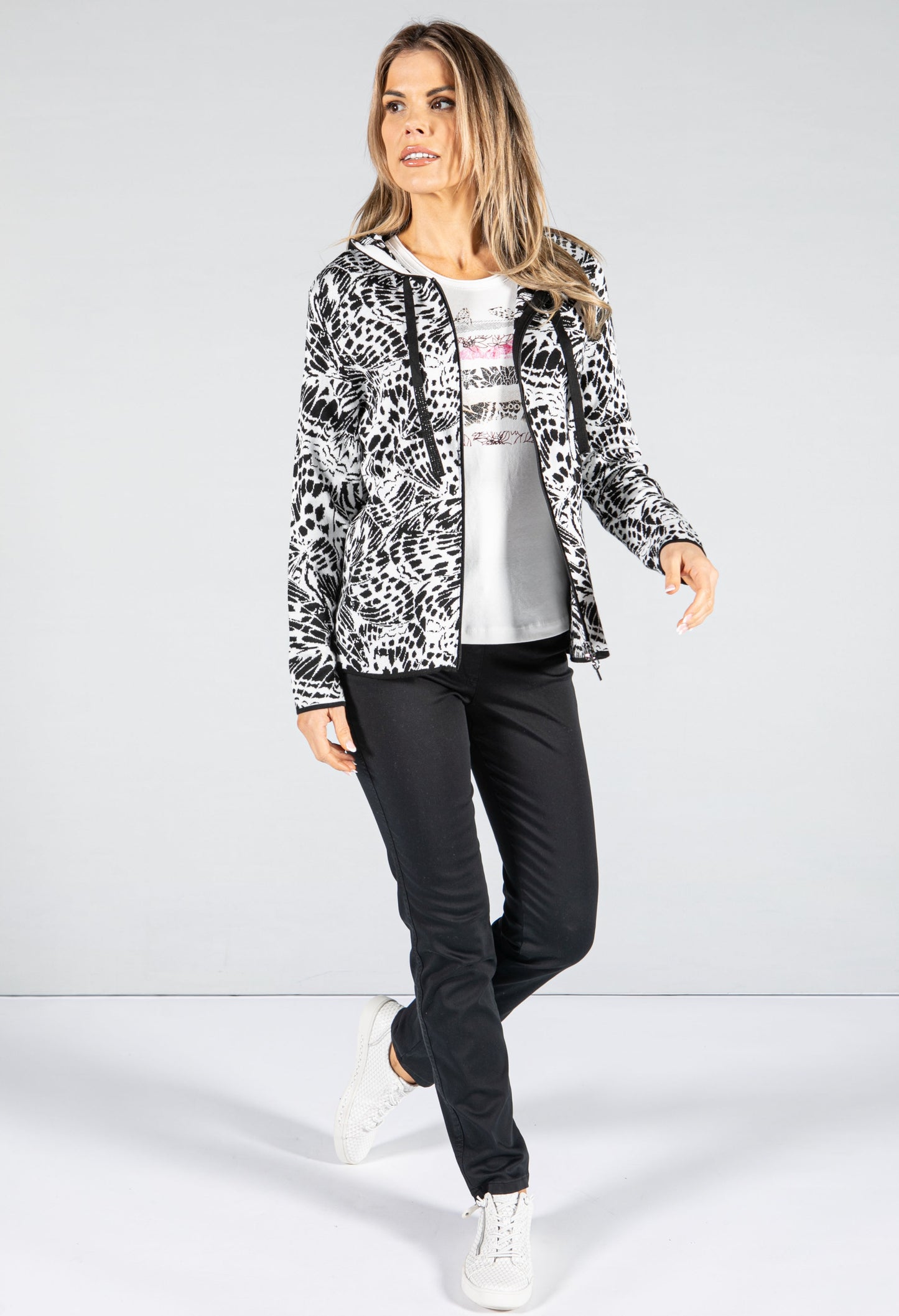 Monochrome Zip Up Cardigan