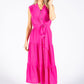 Hot Pink Tiered Button Down Dress