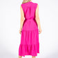 Hot Pink Tiered Button Down Dress