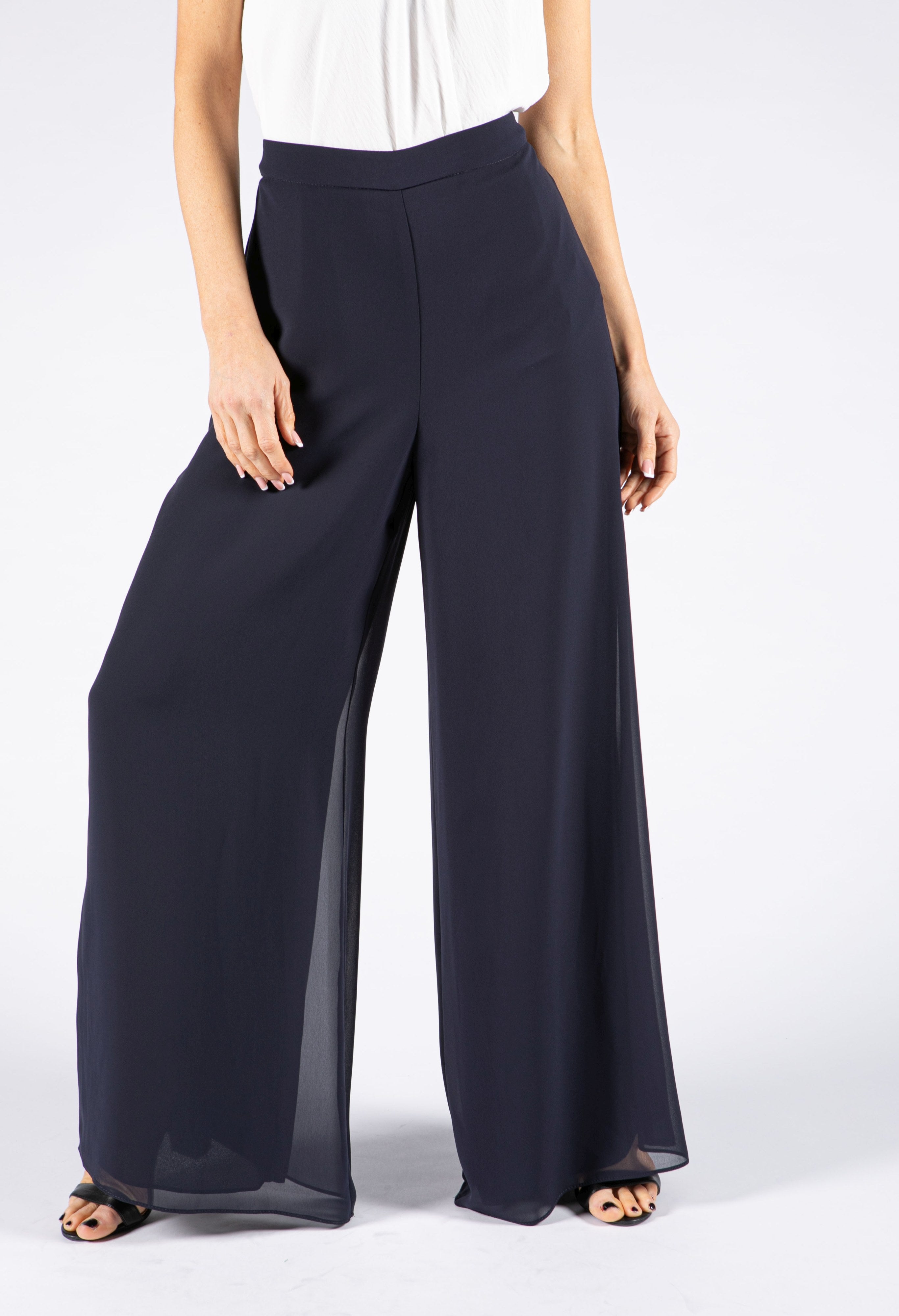 Joseph Ribkoff Chiffon Trousers in Midnight | Pamela Scott