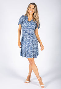 Animal Printed Dress in Denim Blue