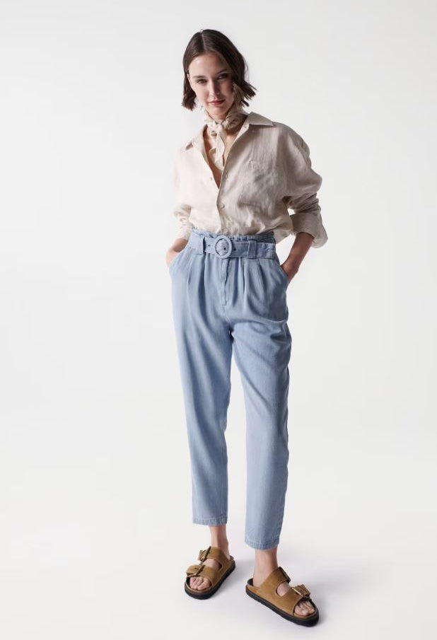 Pamela Scott Crinkle Style Pull on Denim Trousers | Pamela Scott