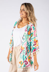 Colour Mix Kimono with Tassel Hem