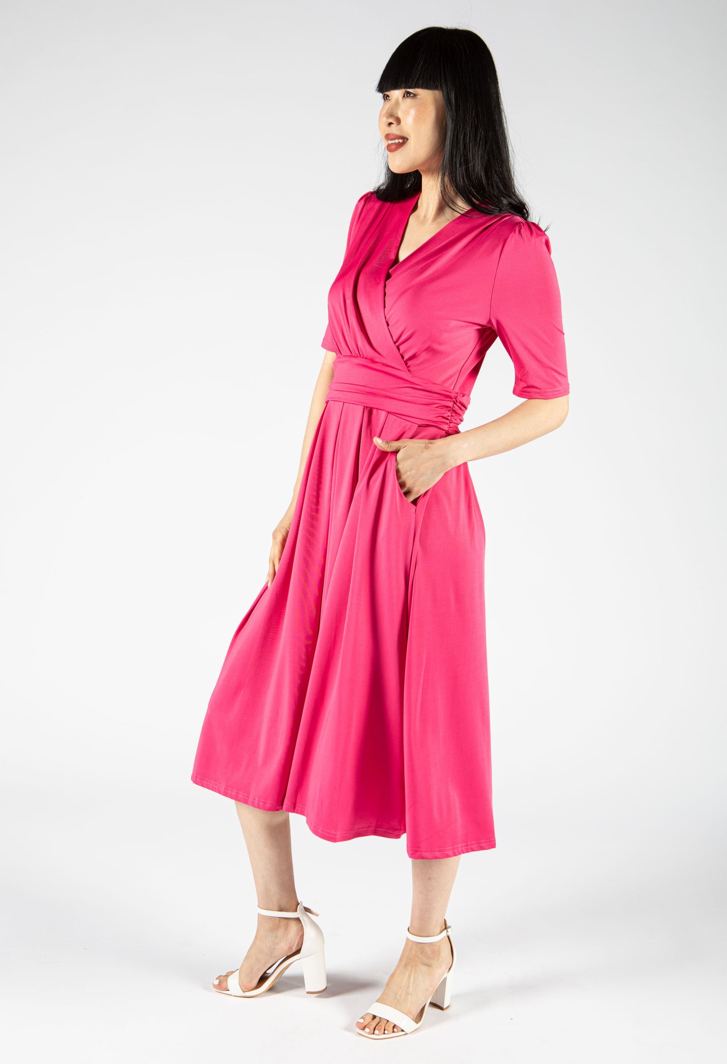 Ruched Detailing V Neckline Dress