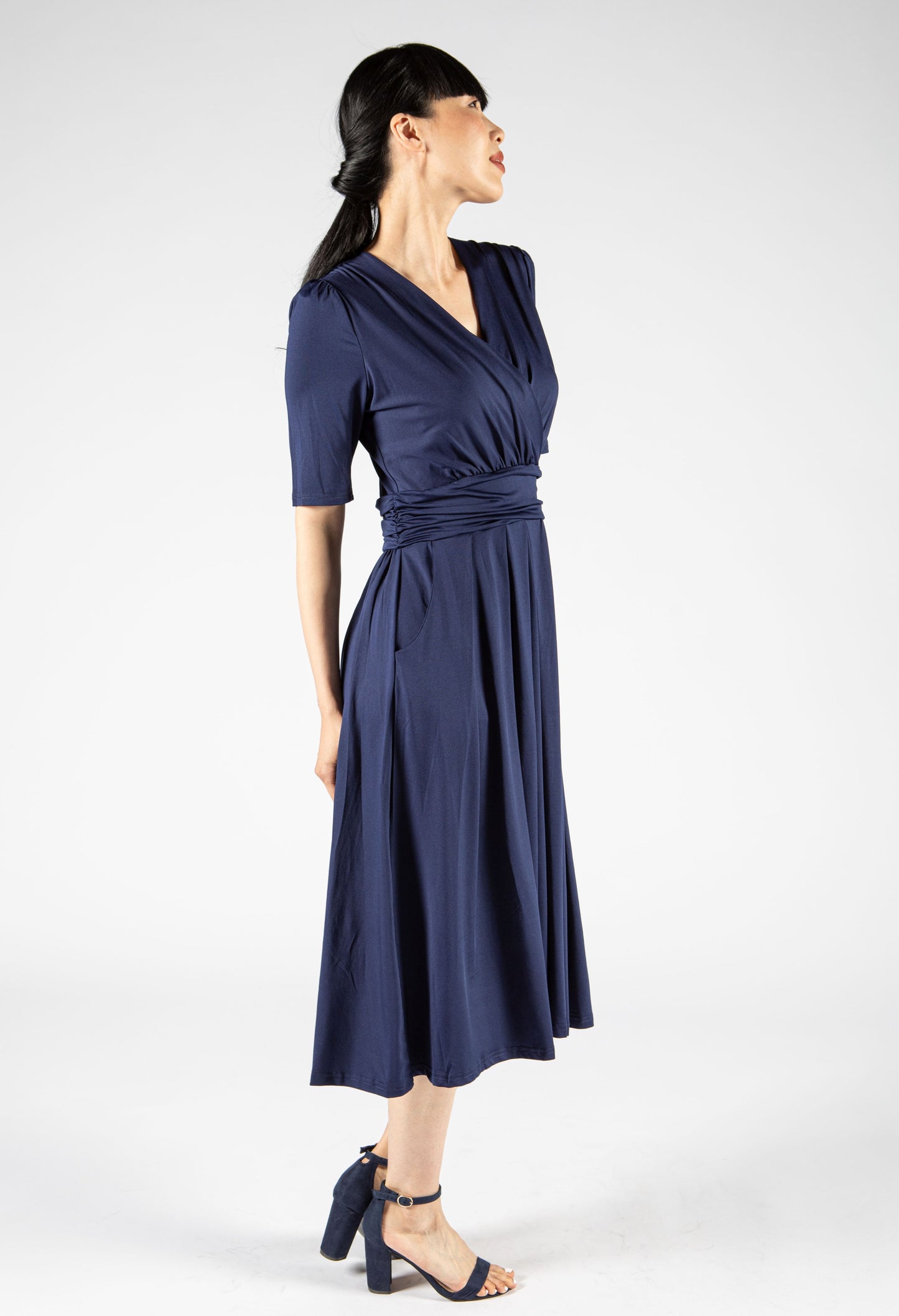 Ruched Detailing V Neckline Dress