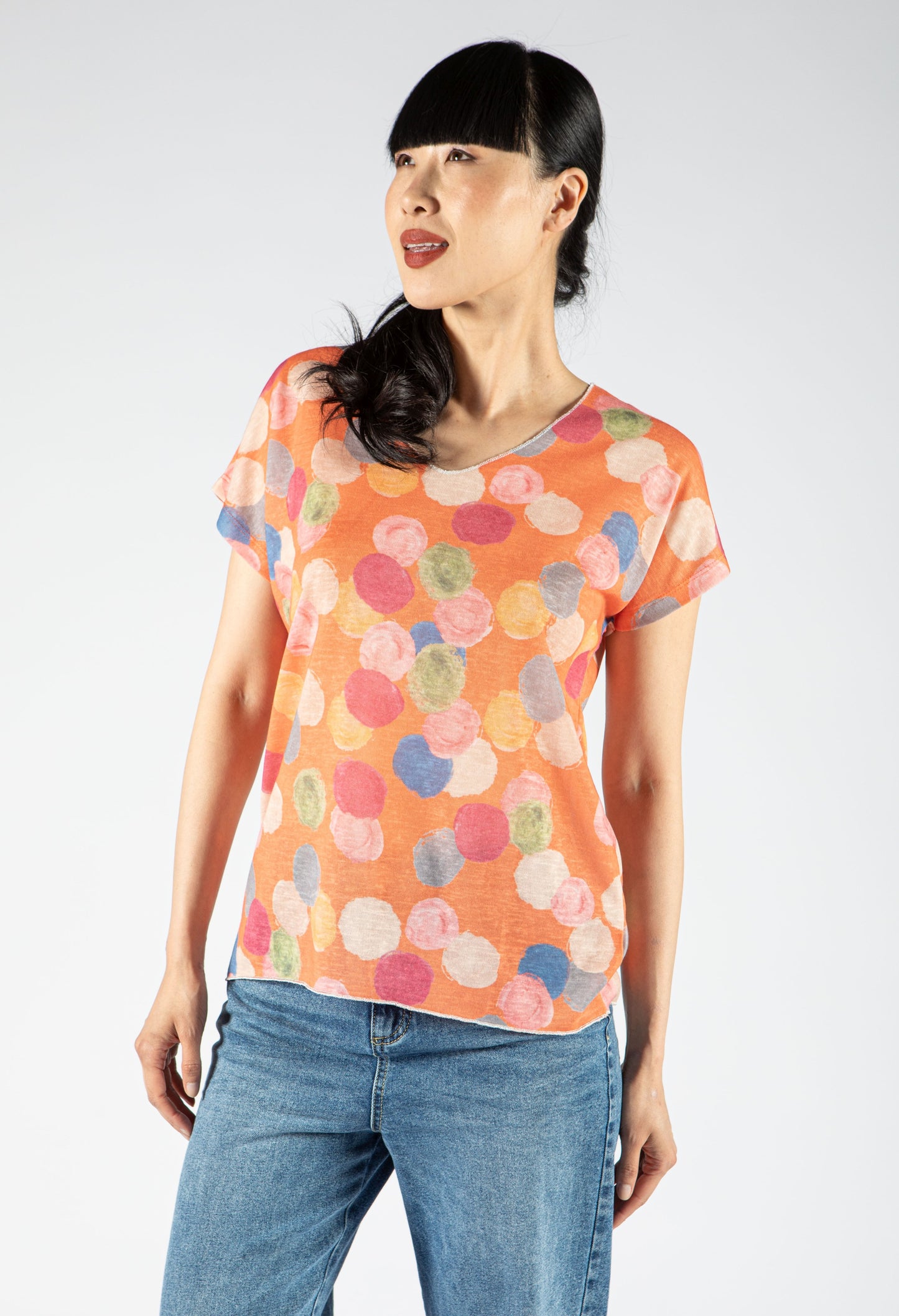 Abstract Spotted Soft V Neckline Top