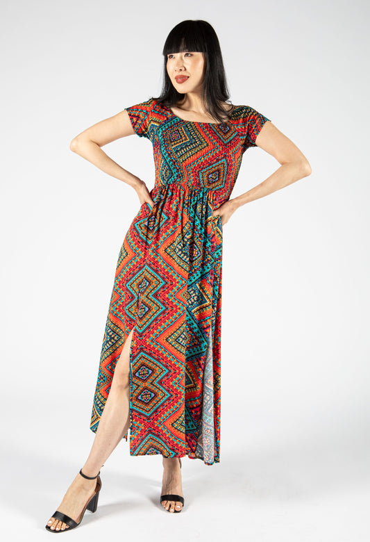 Aztec Print Spilt Hem Dress