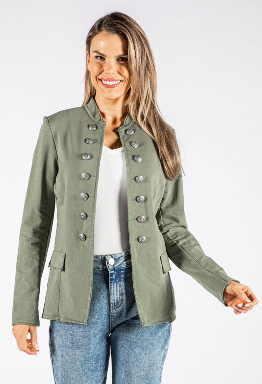 Military Style Collarless Jacket