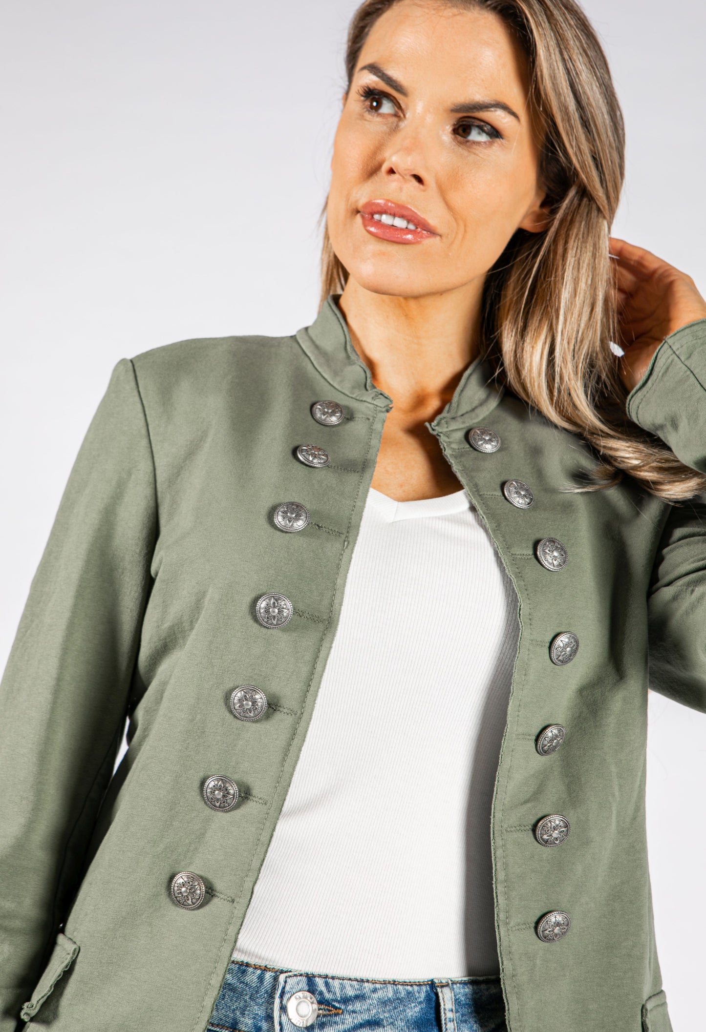 Military Style Collarless Jacket