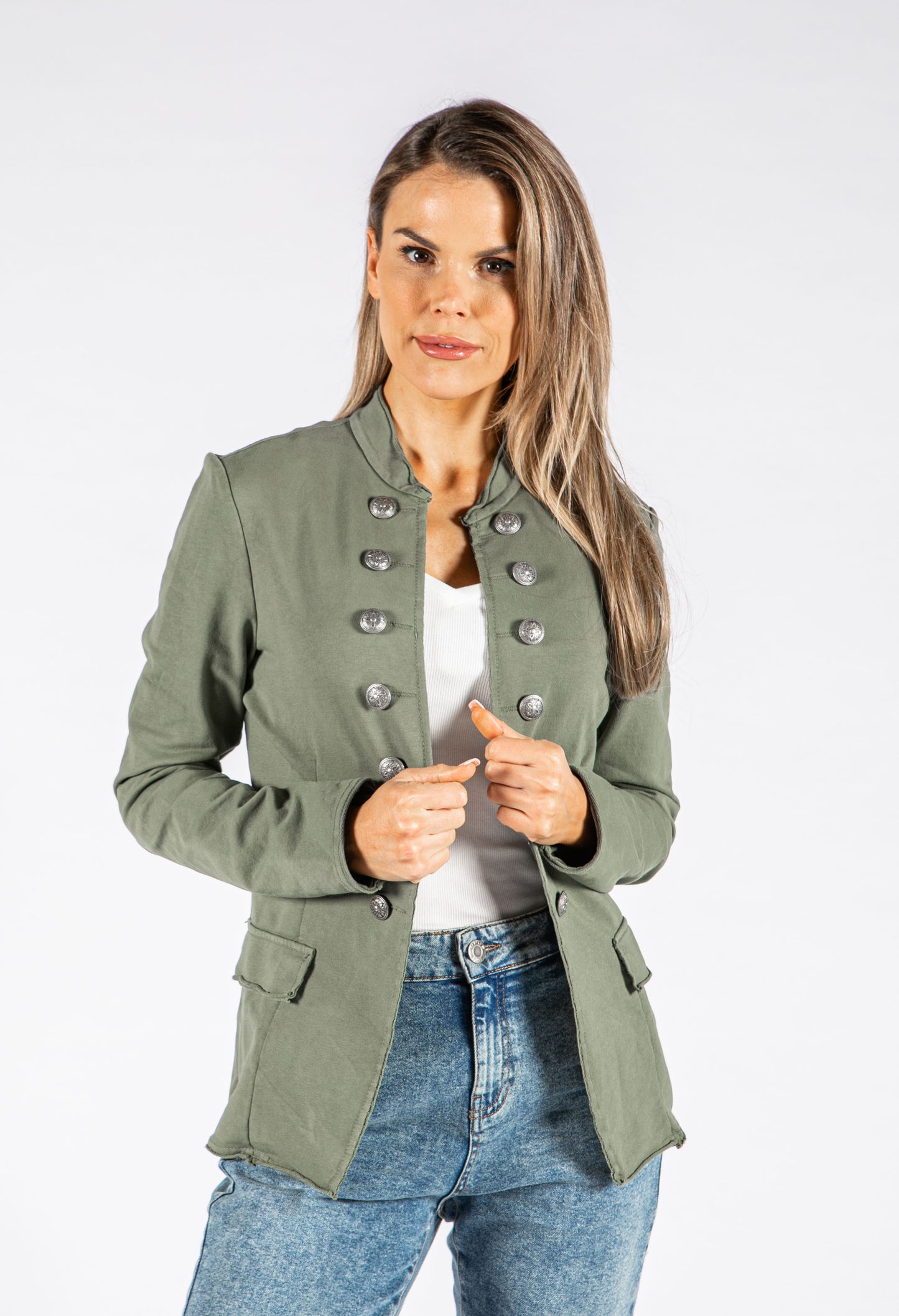 Military Style Collarless Jacket