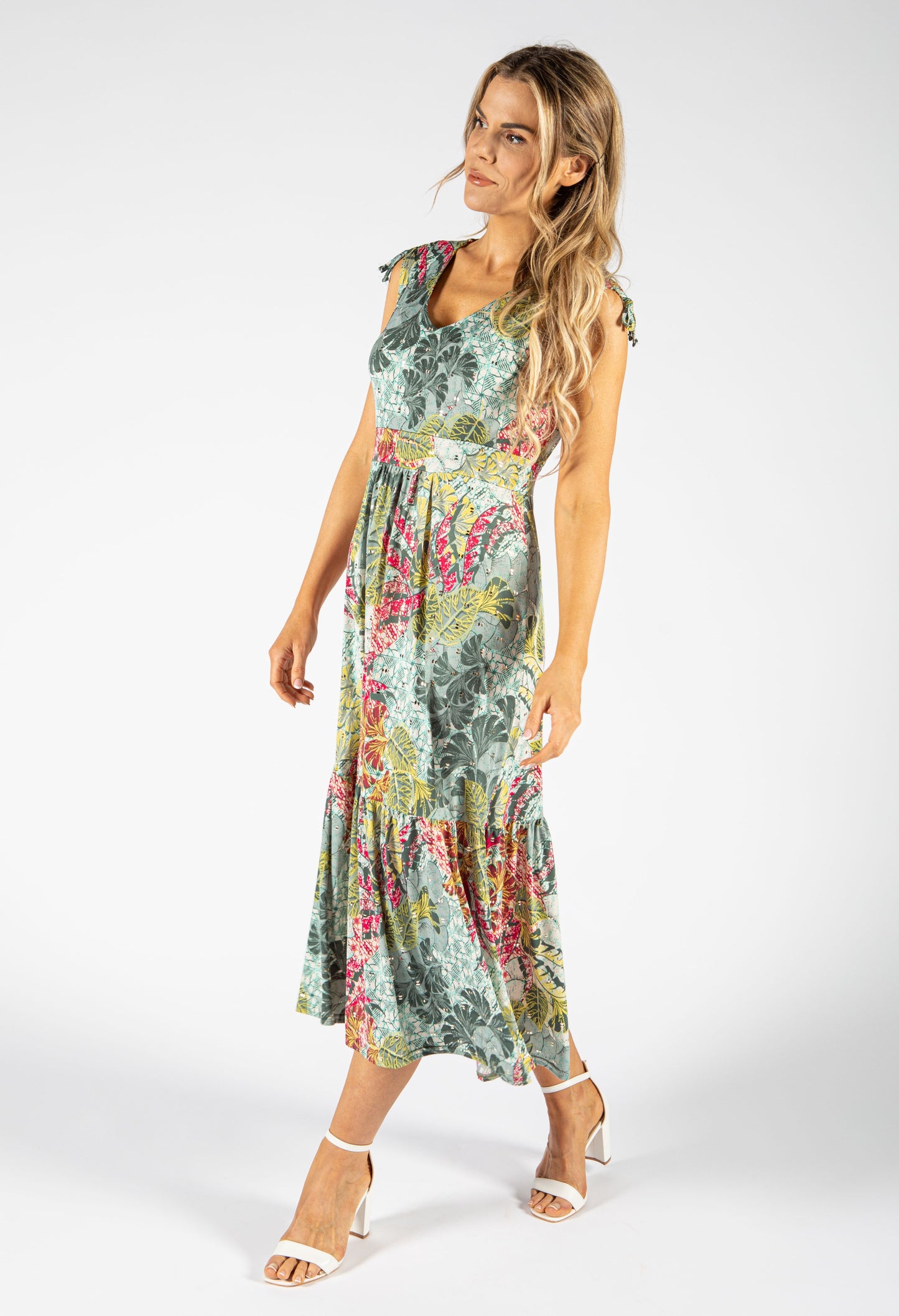 Tropical Bloom V Neckline Dress