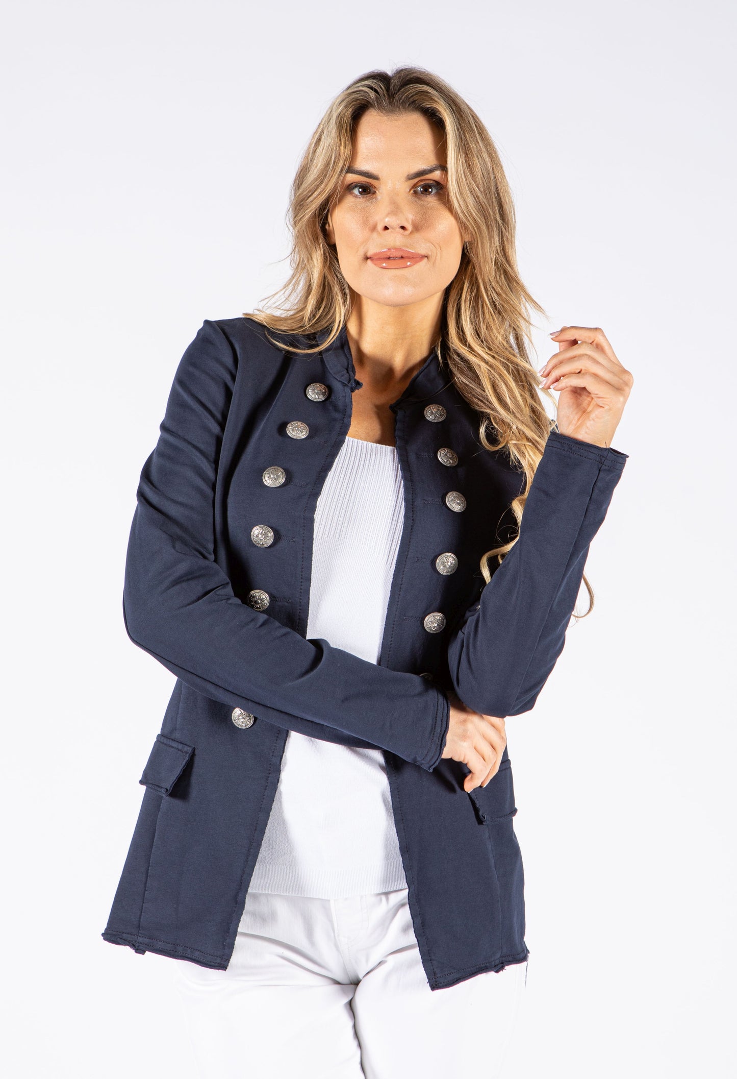 Military Style Collarless Jacket