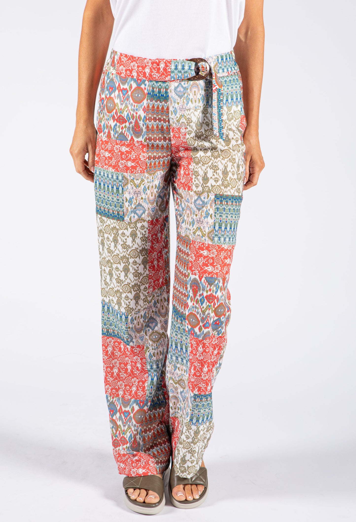 Patchwork Print Belted Trouser