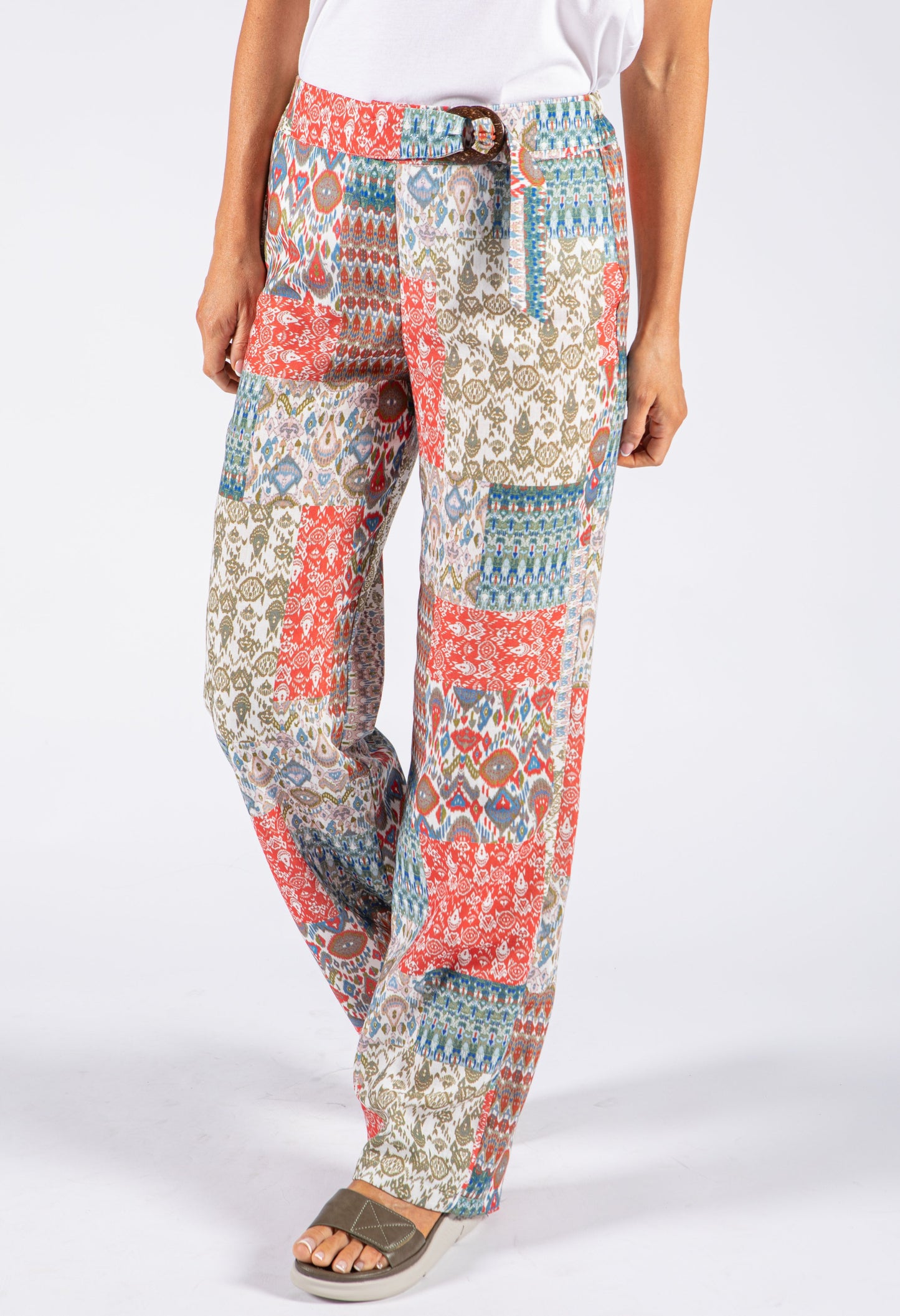 Patchwork Print Belted Trouser