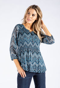 Aztec Print Plisse Pleat Top