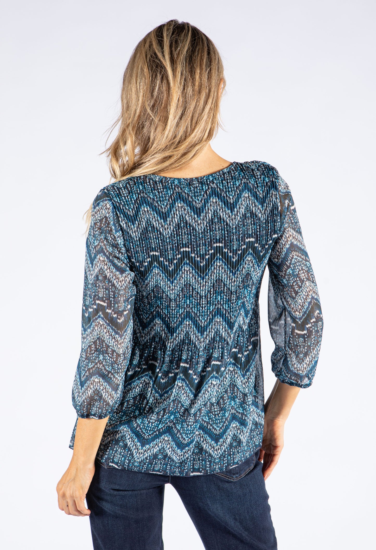 Aztec Print Plisse Pleat Top