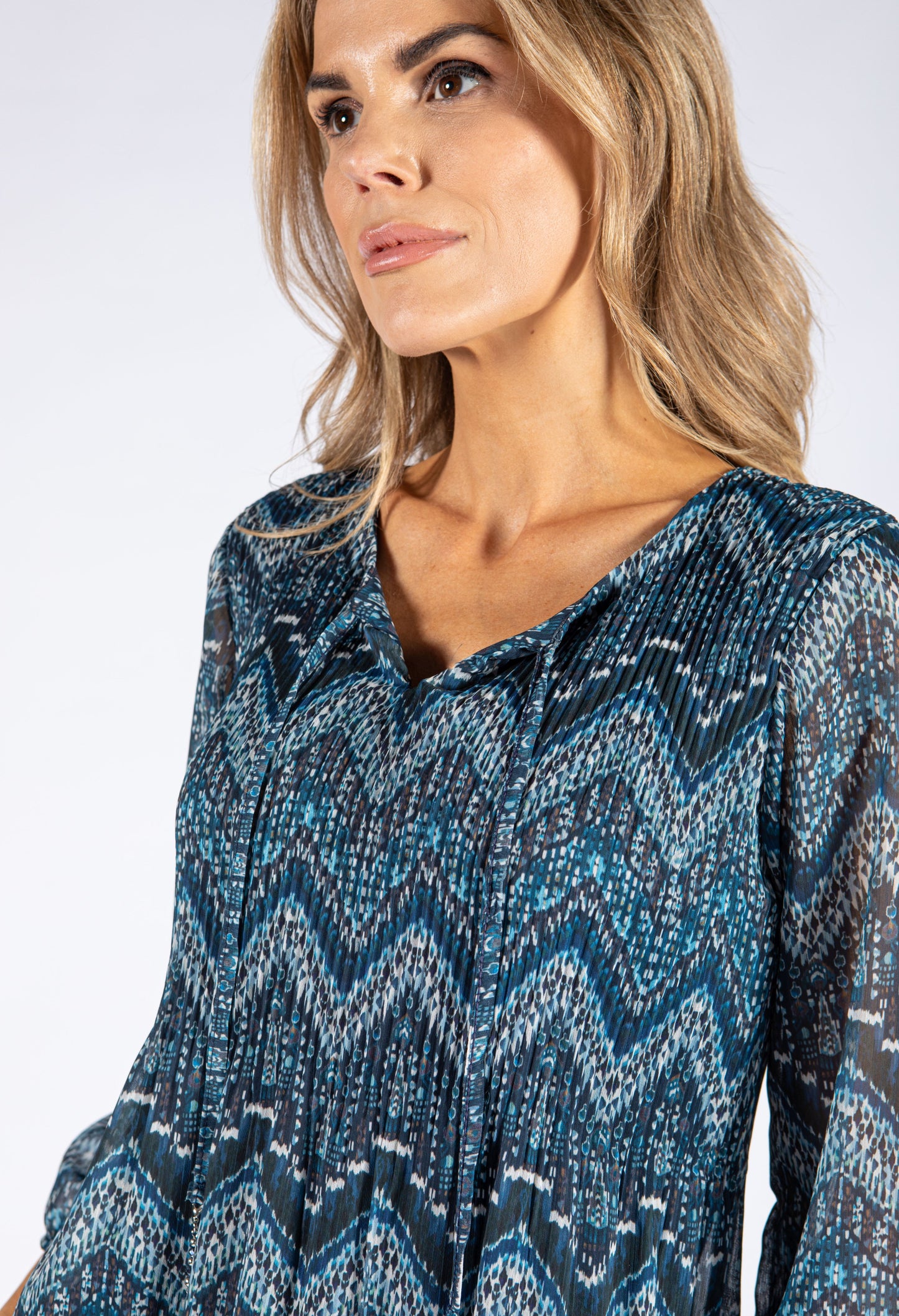 Aztec Print Plisse Pleat Top