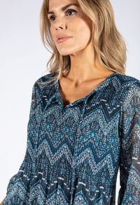 Aztec Print Plisse Pleat Top