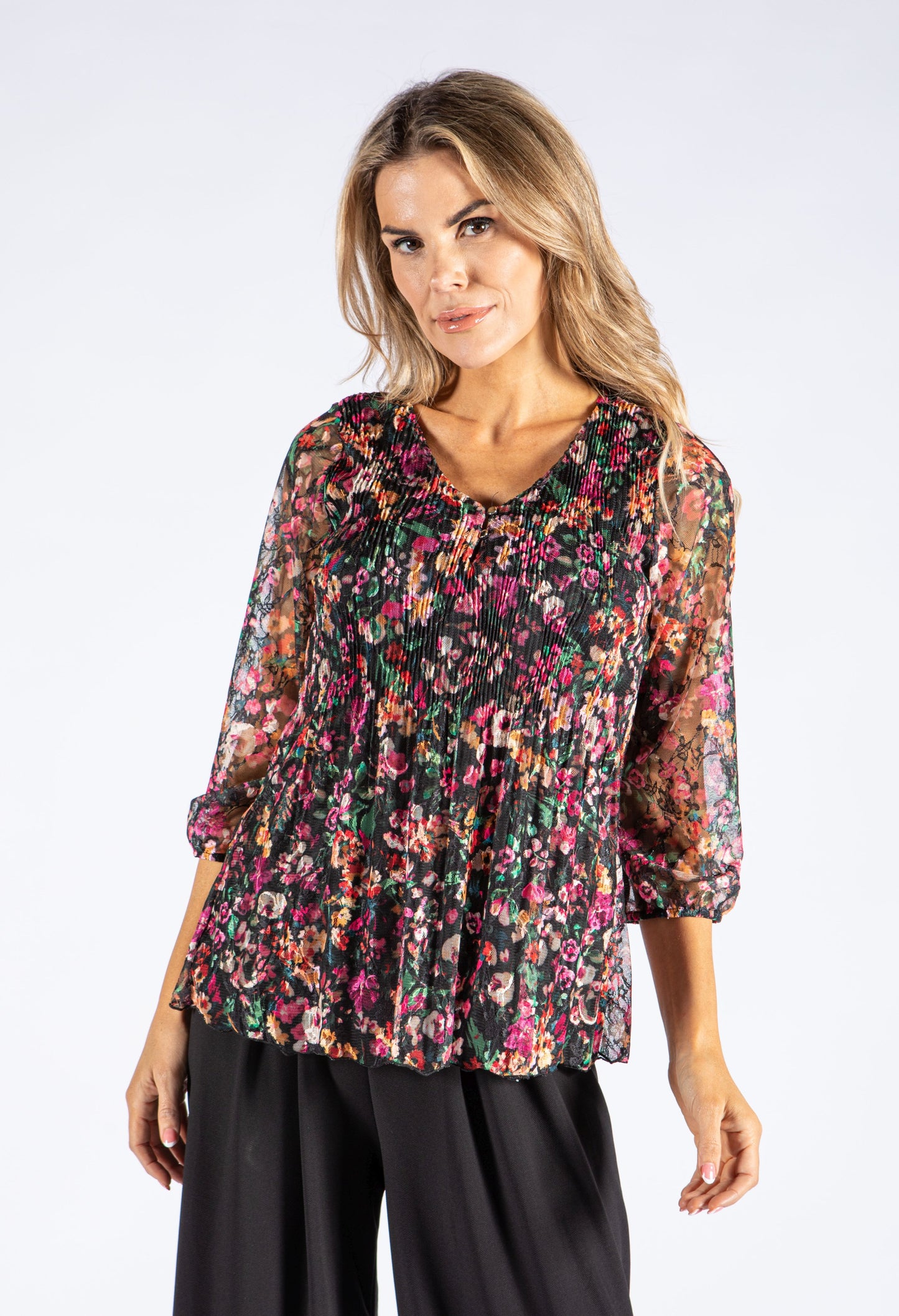 Floral Lace Plisse Pleat Top