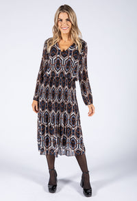 Abstract Print Plisse Popover Dress