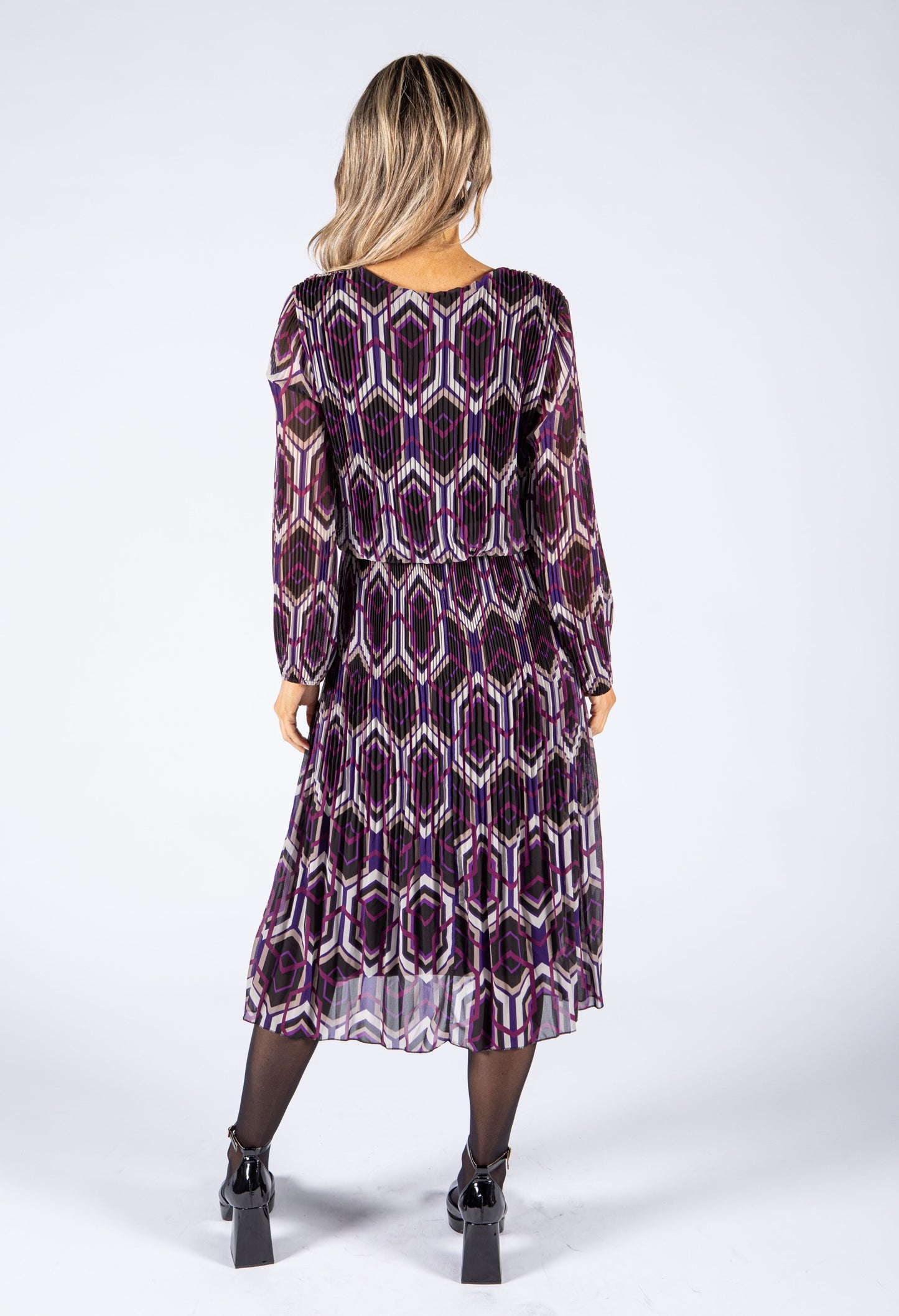 Abstract Print Plisse Popover Dress