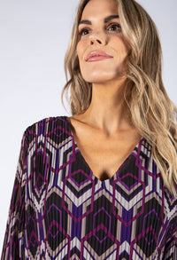 Abstract Print Plisse Popover Dress