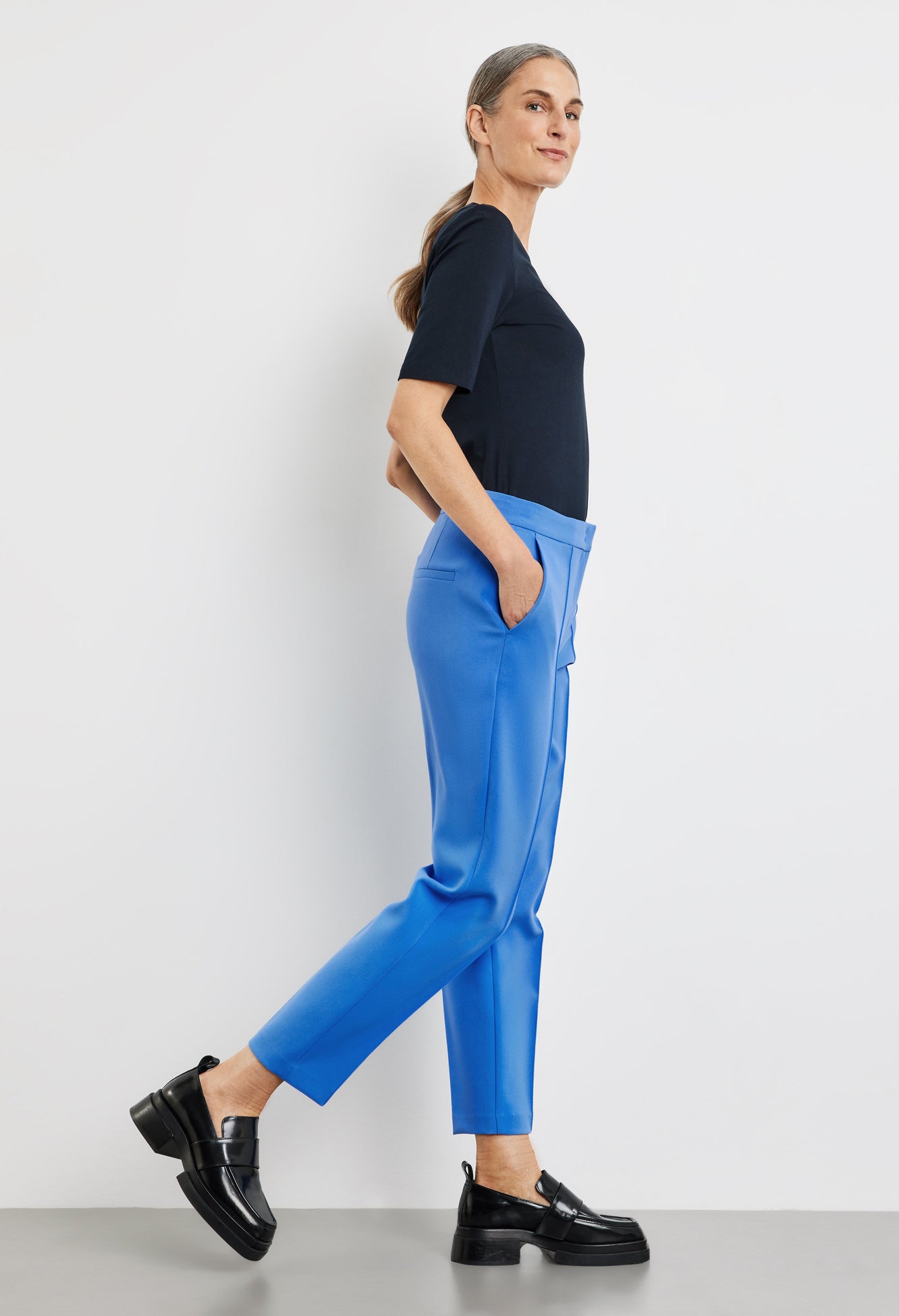 Pamela Scott Crinkle Style Pull on Trousers in Light Beige | Pamela Scott
