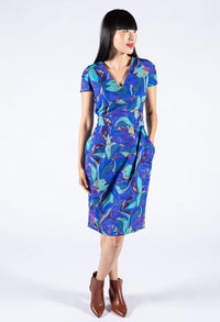 Leaf Print V Neckline Midi Dress