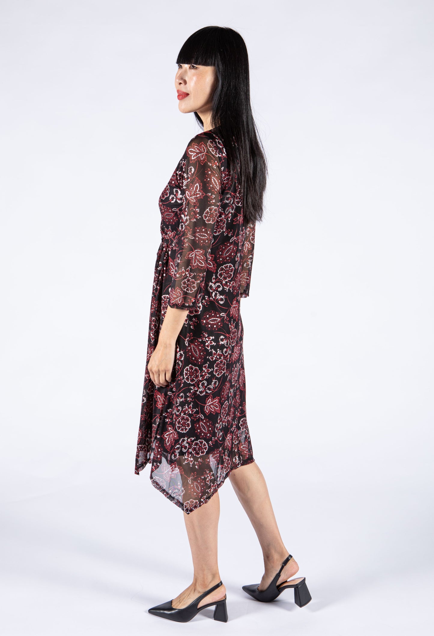 Floral Mesh Wrap Bodice Dress