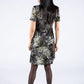 Plisse Pleat Leaf Print Dress