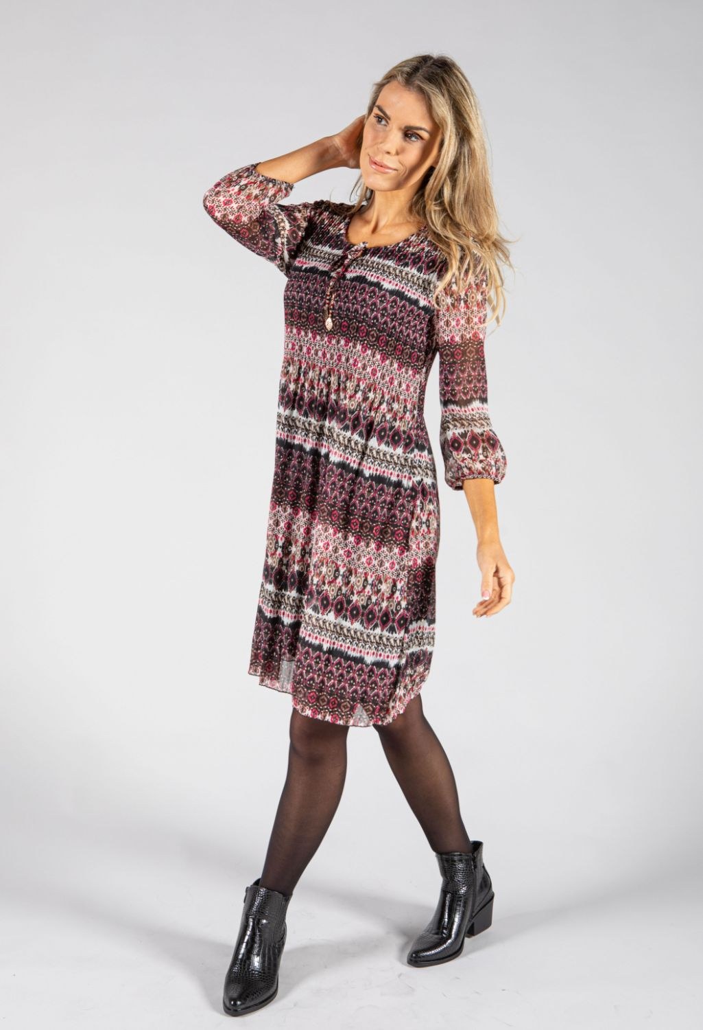 Printed Plisse Dress