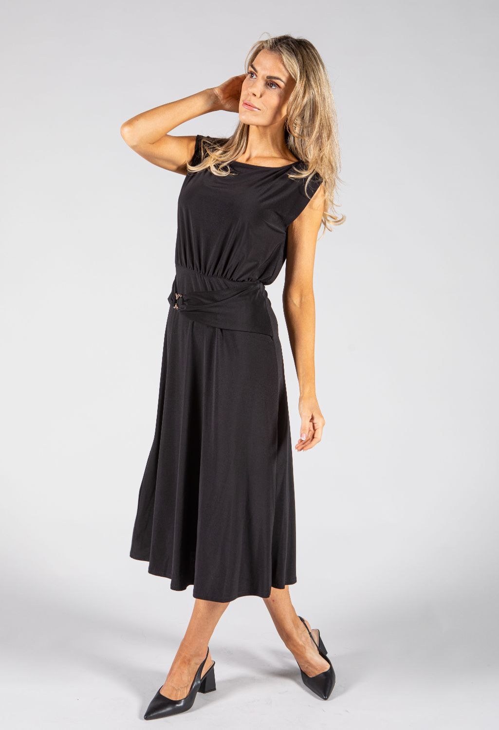 A-Line Belted Midi Dress