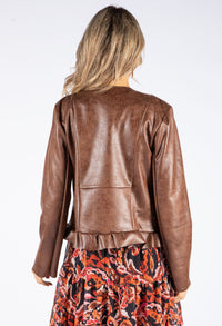 Frill Hemline Vintage Leather Jacket