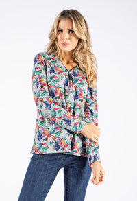 Leaf Print Zip Detail Top