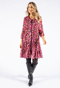 Geo Print Plisse Pleat Dress