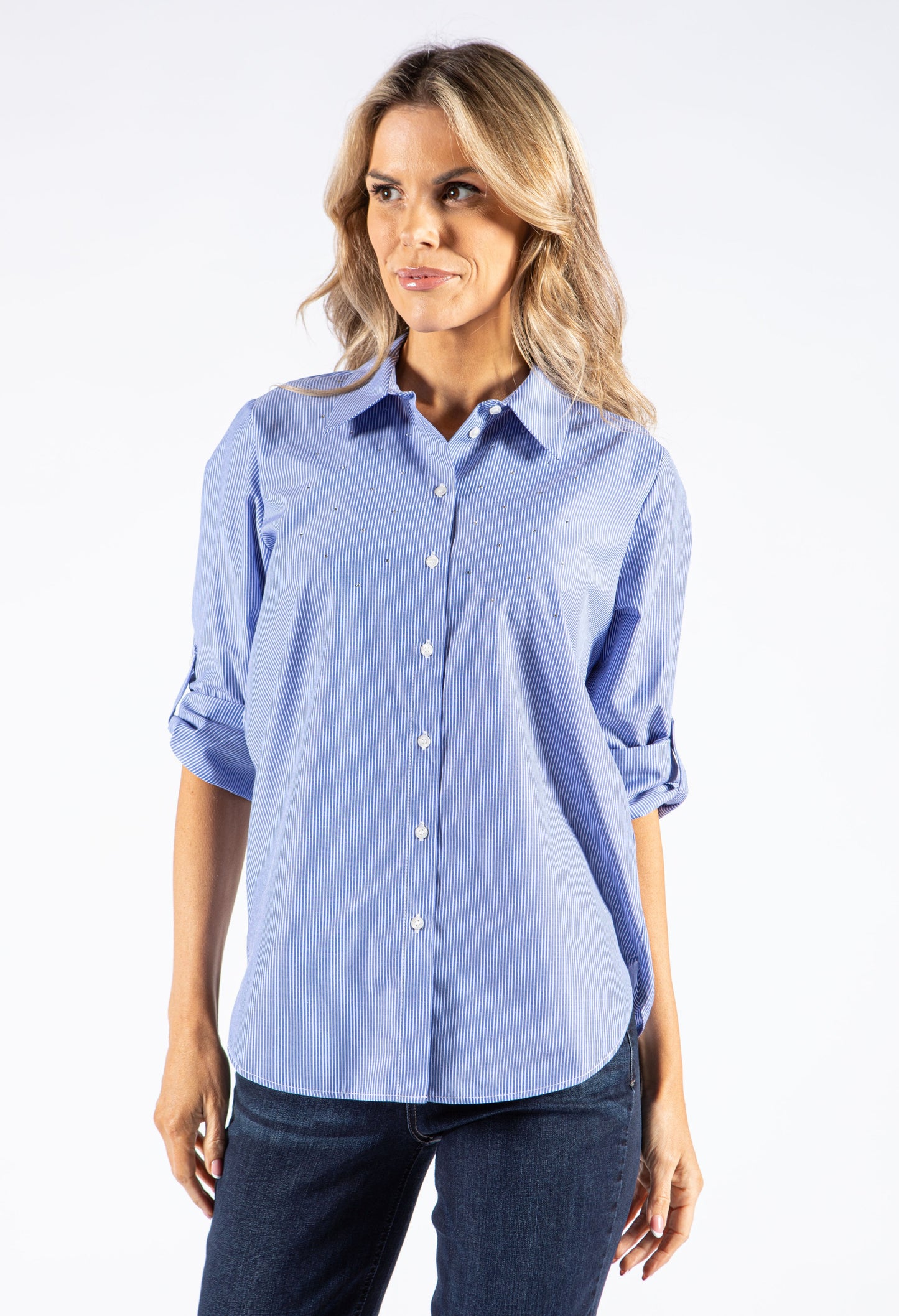 Diamante Detail Striped Shirt