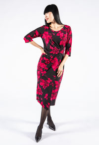 Rose Printed Dress in Ruby