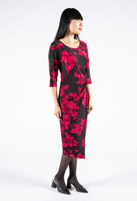 Rose Printed Dress in Ruby