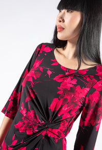 Rose Printed Dress in Ruby