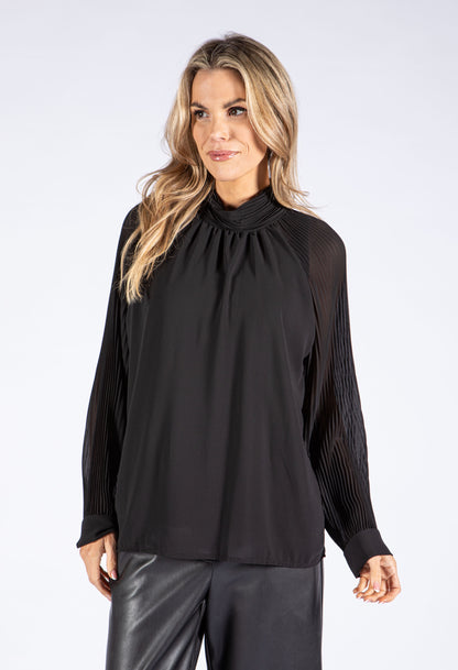 Pleated High Neck Blouse