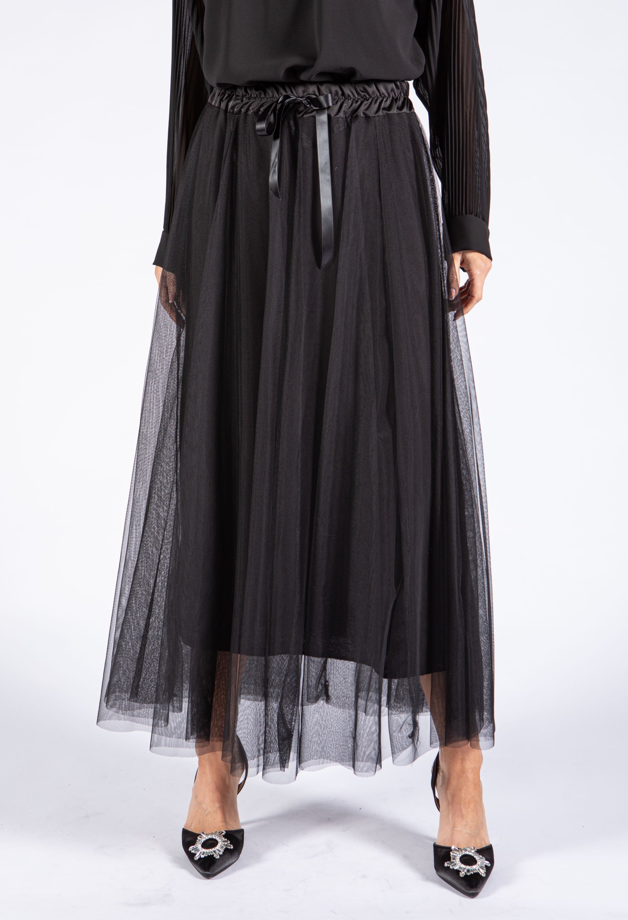 Mesh maxi skirt outlet in black